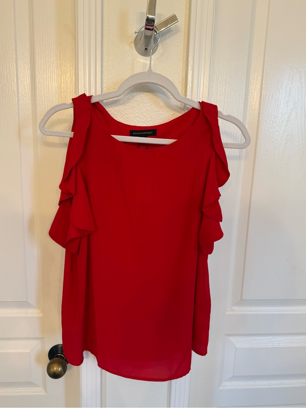 Banana Republic Bright Red Ruffle Sleeve Top